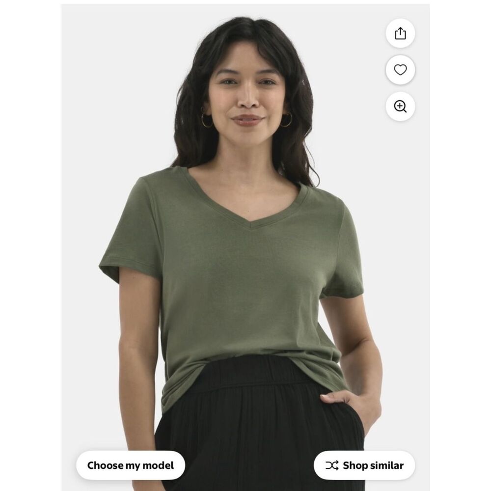 Time and Tru Olive Green Cotton V-Neck Tee XL Short Sleeve Casual Top